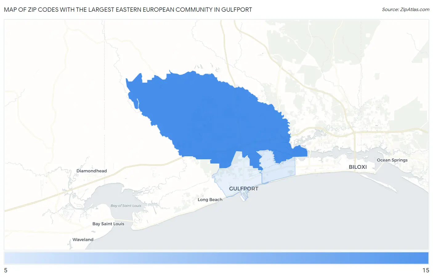 Zip Codes with the Largest Eastern European Community in Gulfport Map