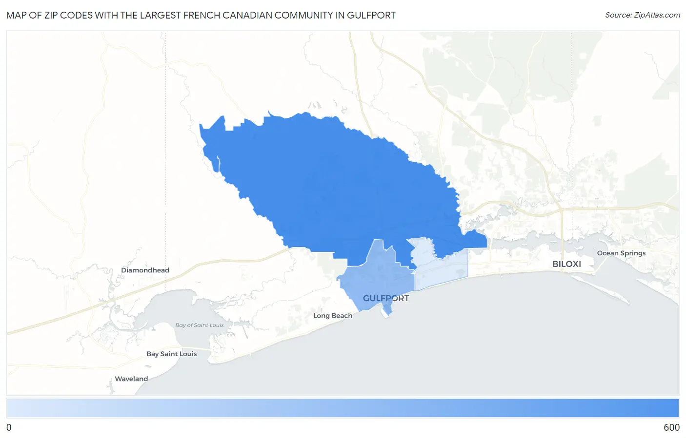 Zip Codes with the Largest French Canadian Community in Gulfport Map