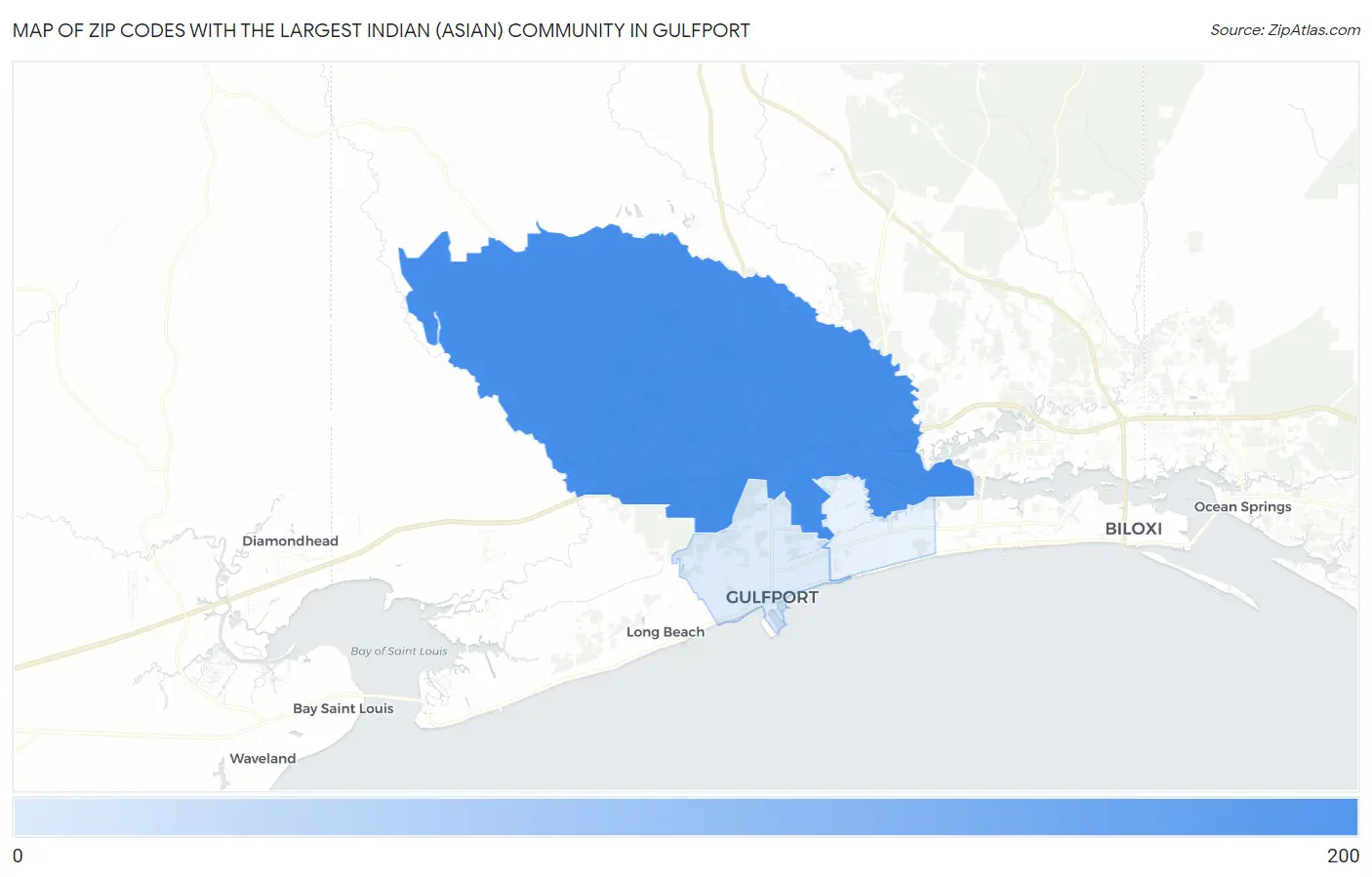 Zip Codes with the Largest Indian (Asian) Community in Gulfport Map