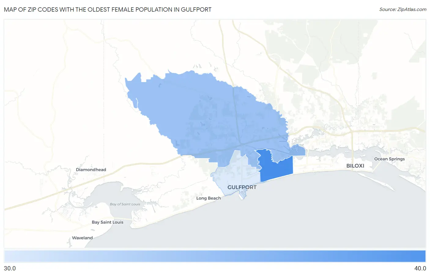 Zip Codes with the Oldest Female Population in Gulfport Map