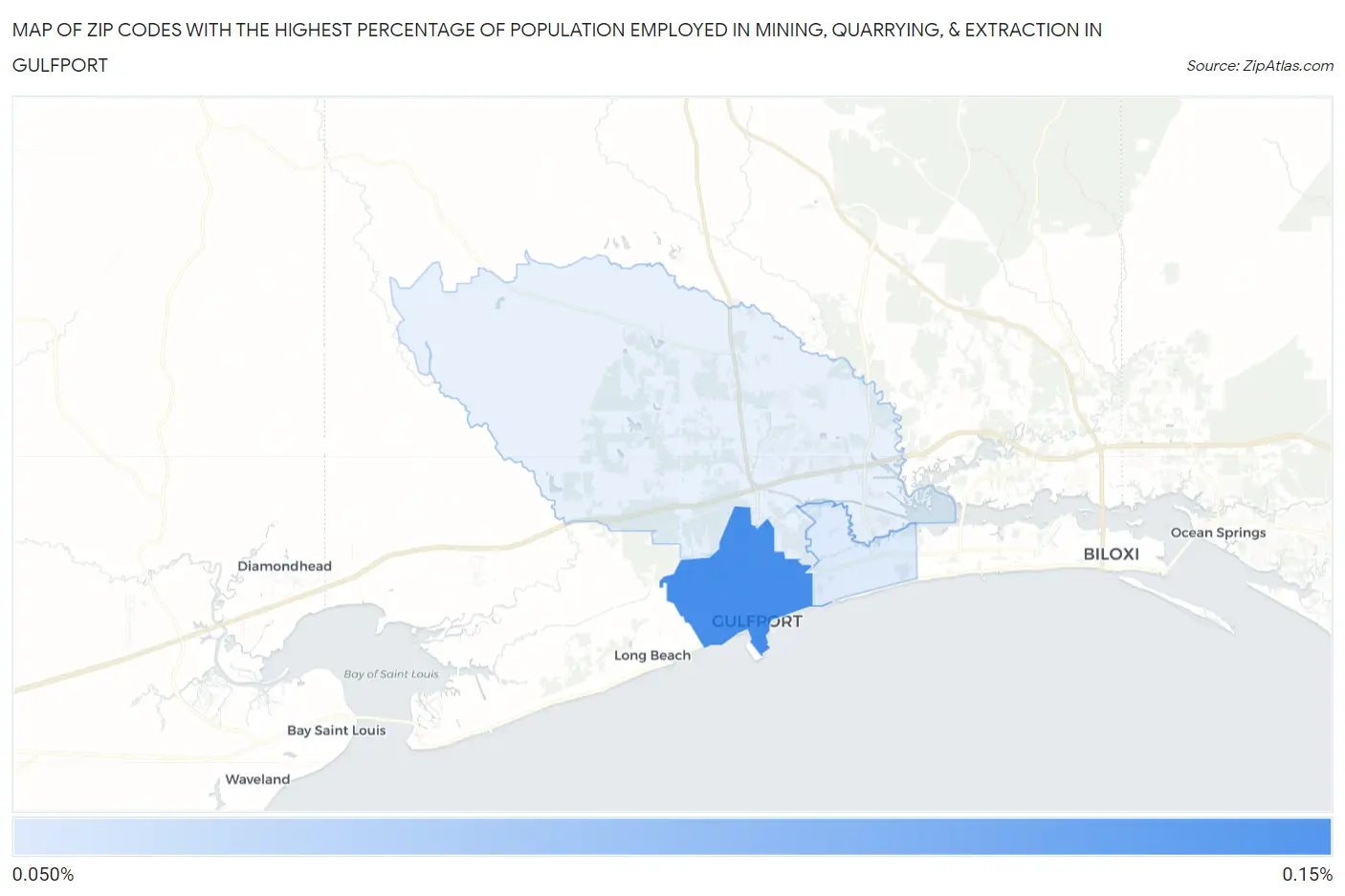 Zip Codes with the Highest Percentage of Population Employed in Mining, Quarrying, & Extraction in Gulfport Map