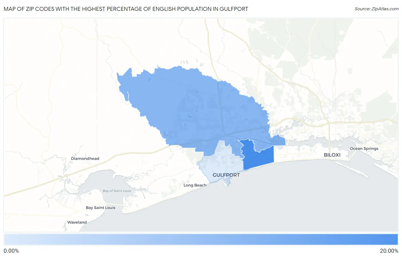 Zip Codes with the Highest Percentage of English Population in Gulfport Map