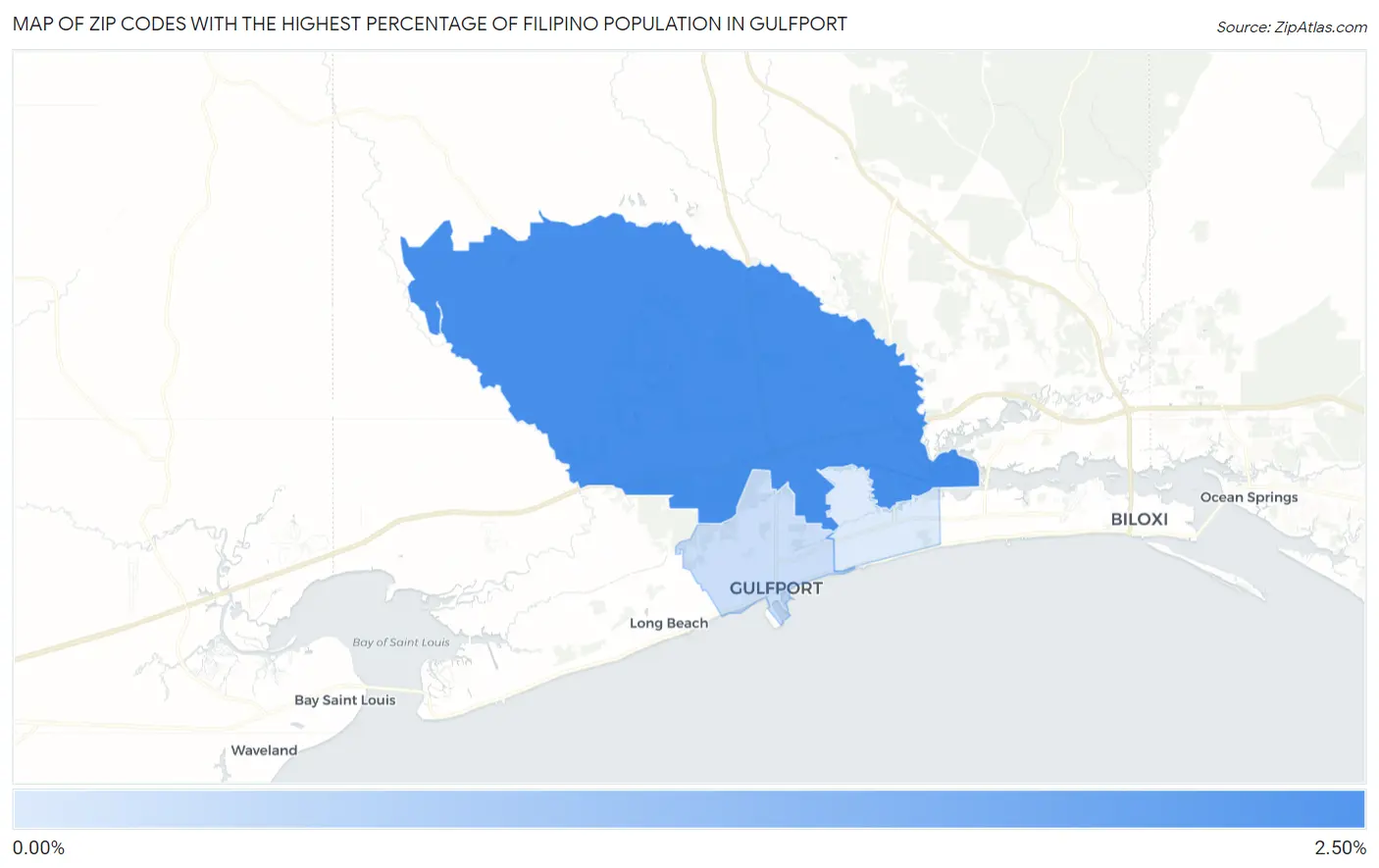 Zip Codes with the Highest Percentage of Filipino Population in Gulfport Map