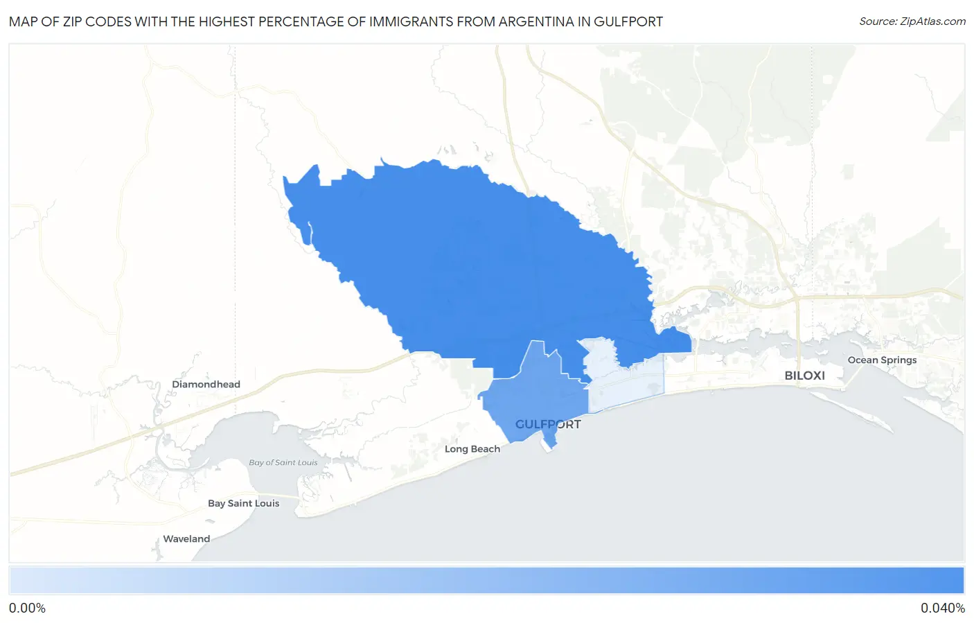 Zip Codes with the Highest Percentage of Immigrants from Argentina in Gulfport Map