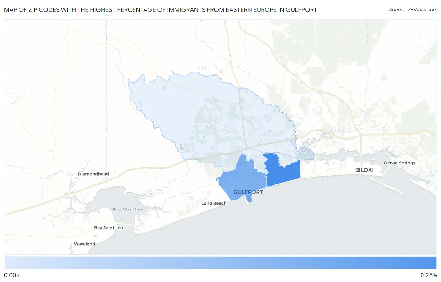 Zip Codes with the Highest Percentage of Immigrants from Eastern Europe in Gulfport Map