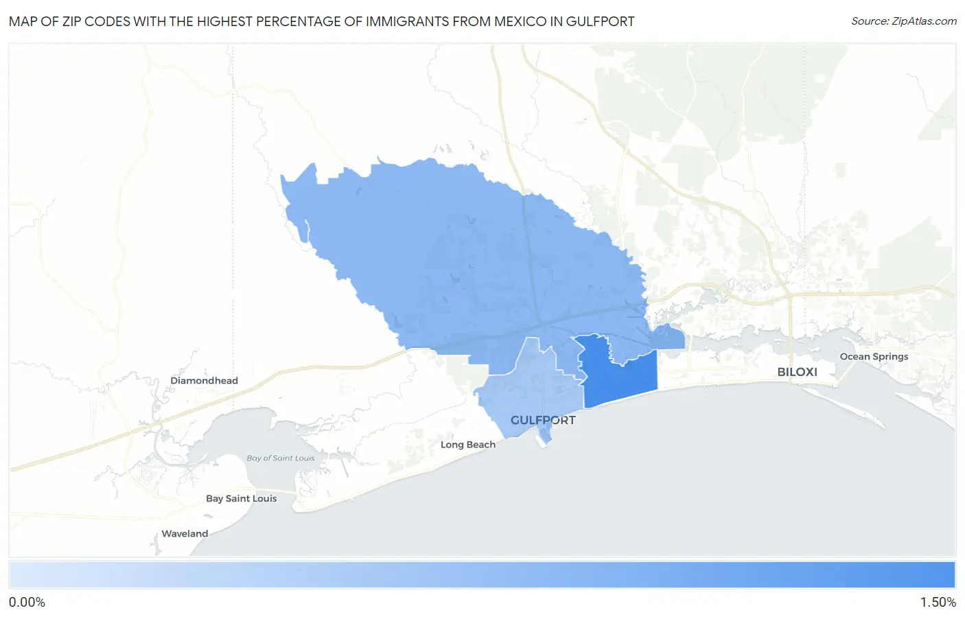 Zip Codes with the Highest Percentage of Immigrants from Mexico in Gulfport Map