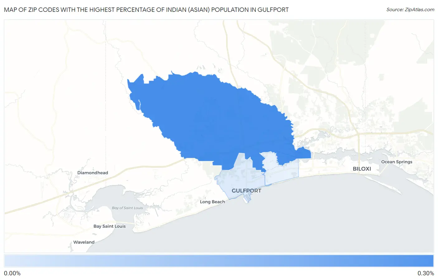 Zip Codes with the Highest Percentage of Indian (Asian) Population in Gulfport Map