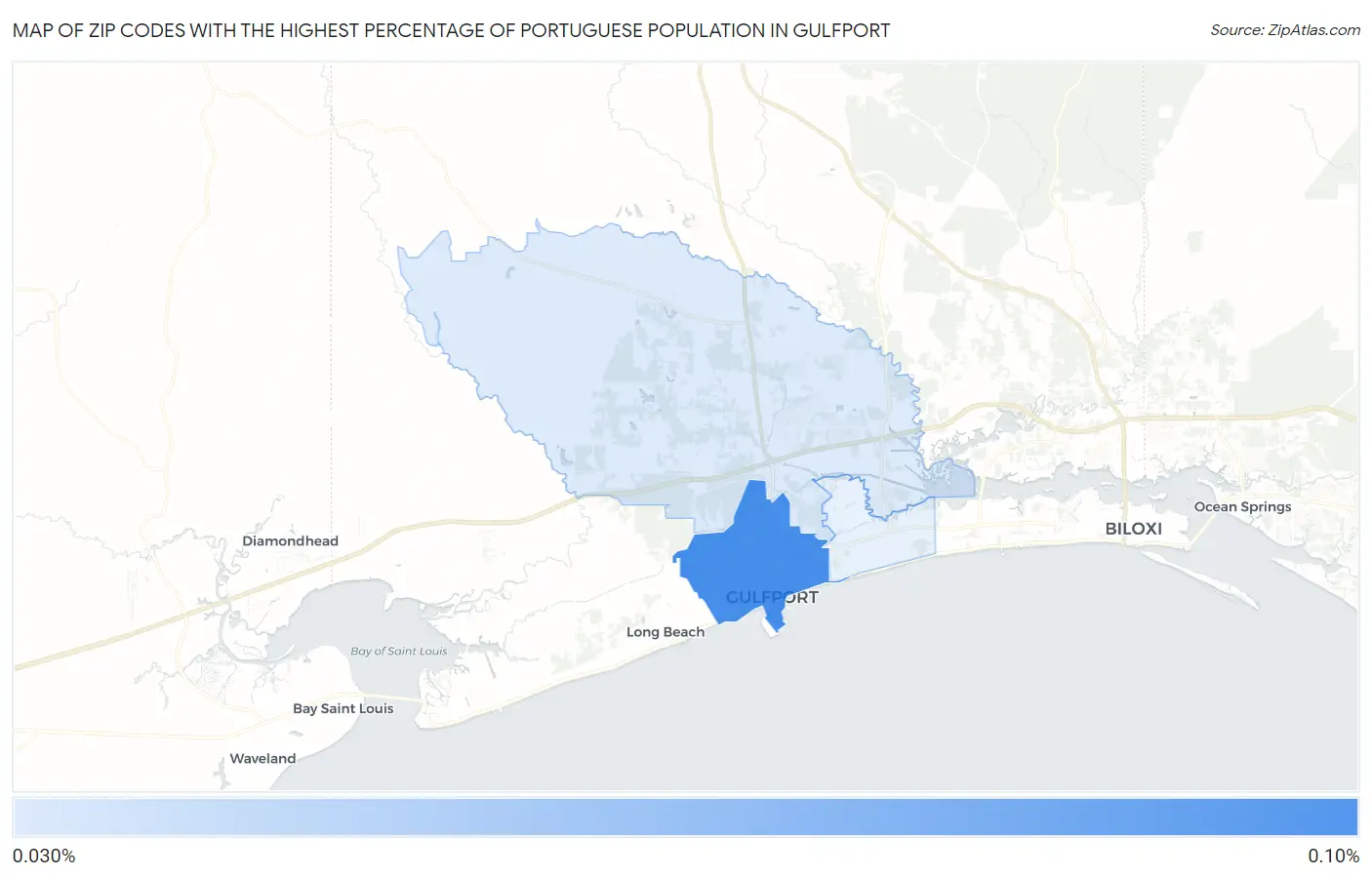 Zip Codes with the Highest Percentage of Portuguese Population in Gulfport Map