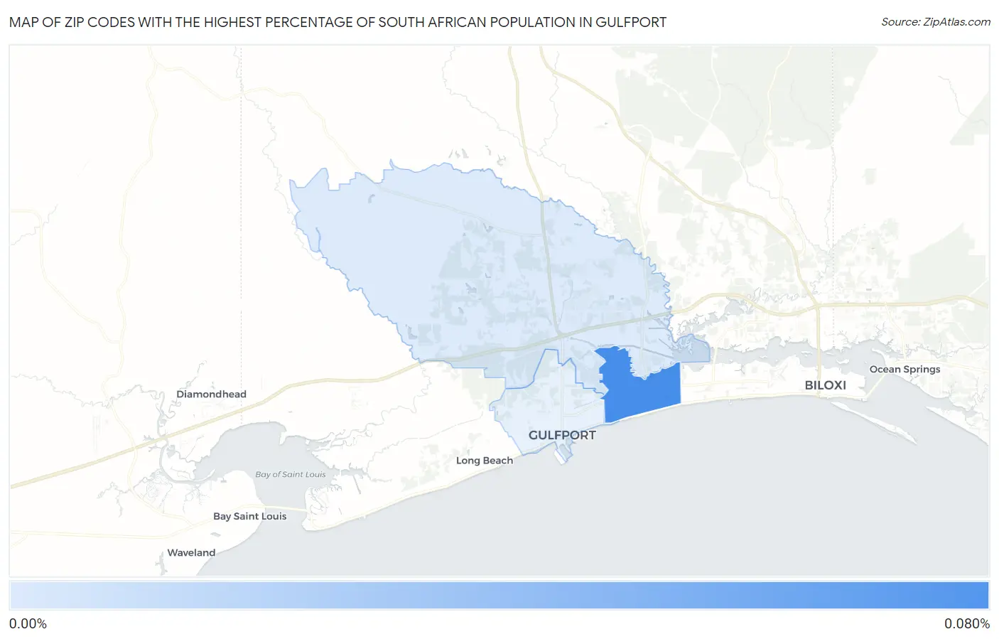 Zip Codes with the Highest Percentage of South African Population in Gulfport Map