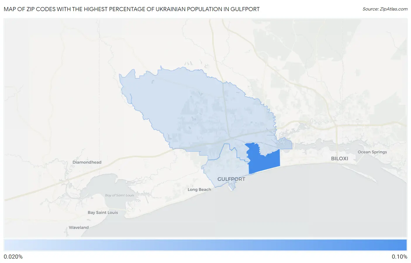 Zip Codes with the Highest Percentage of Ukrainian Population in Gulfport Map