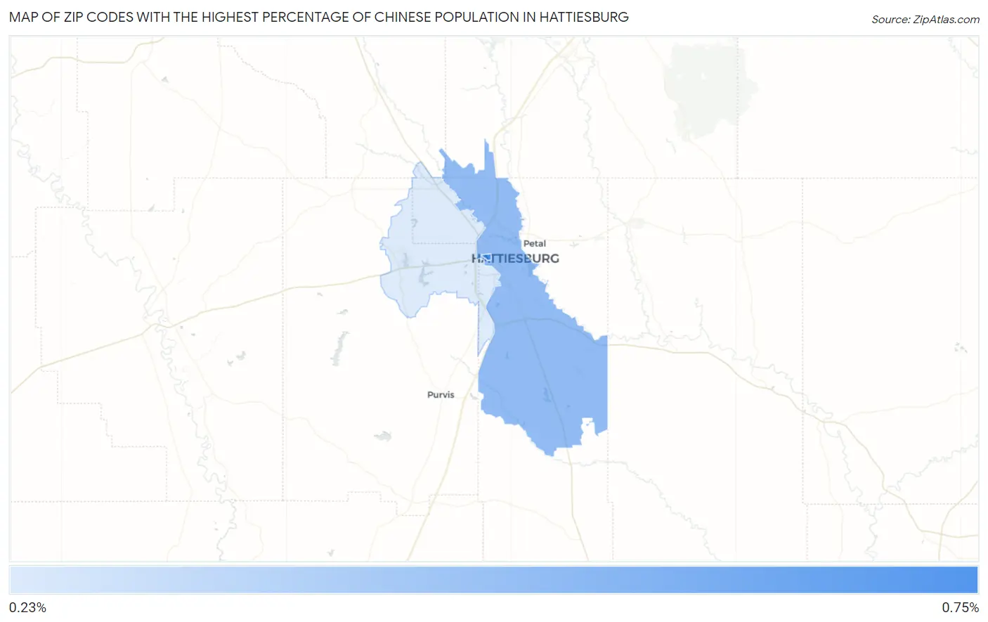 Zip Codes with the Highest Percentage of Chinese Population in Hattiesburg Map