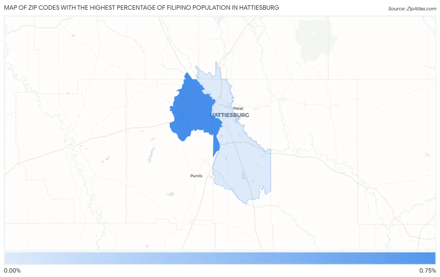 Zip Codes with the Highest Percentage of Filipino Population in Hattiesburg Map