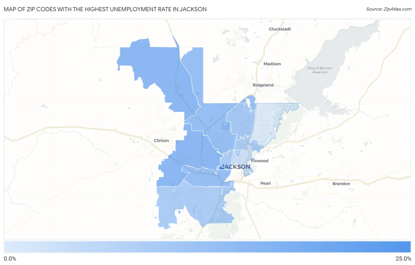Zip Codes with the Highest Unemployment Rate in Jackson Map