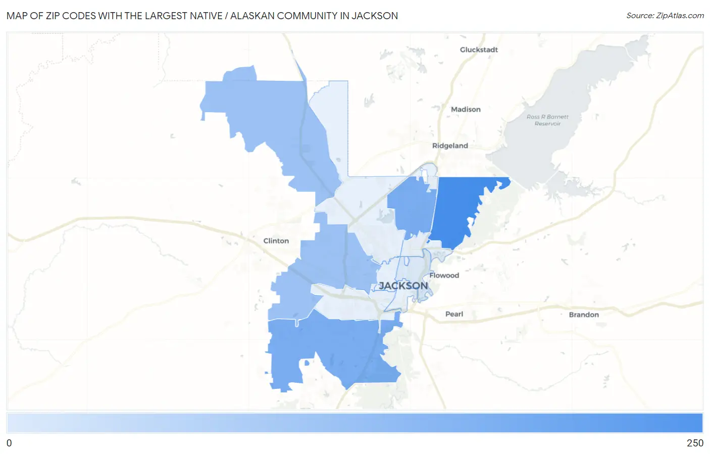 Zip Codes with the Largest Native / Alaskan Community in Jackson Map