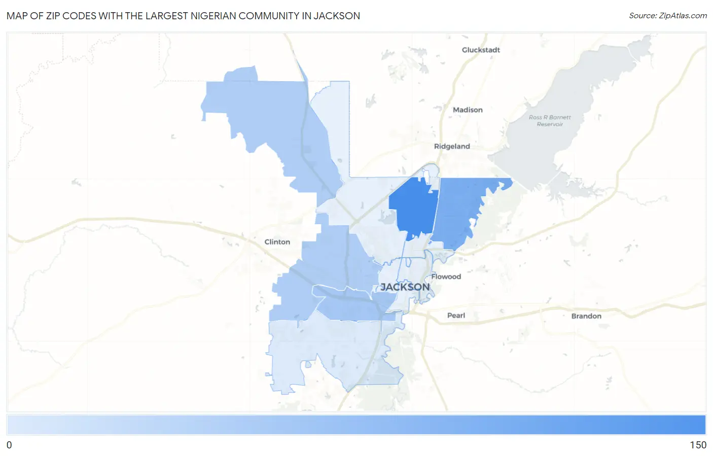 Zip Codes with the Largest Nigerian Community in Jackson Map