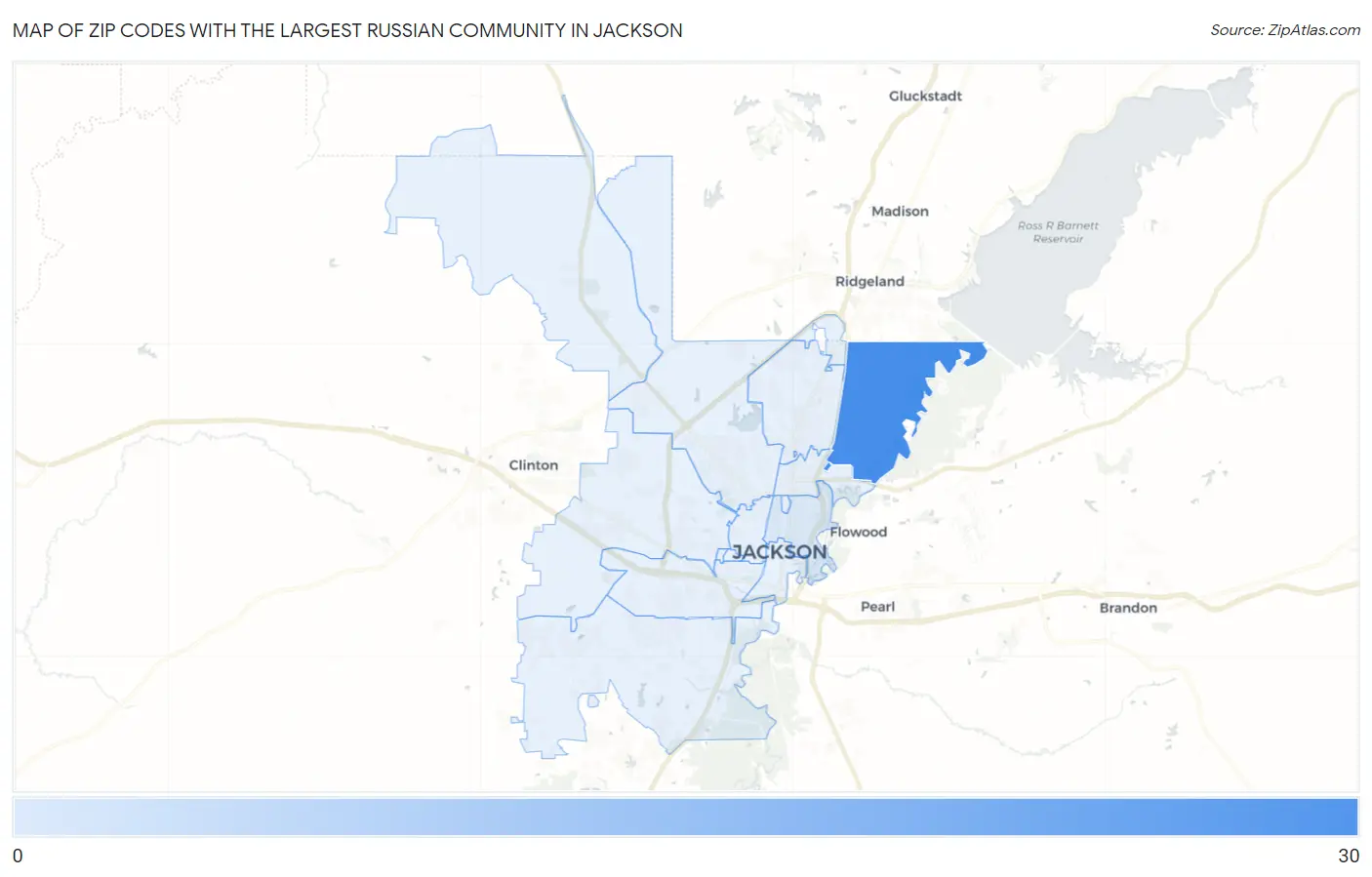 Zip Codes with the Largest Russian Community in Jackson Map