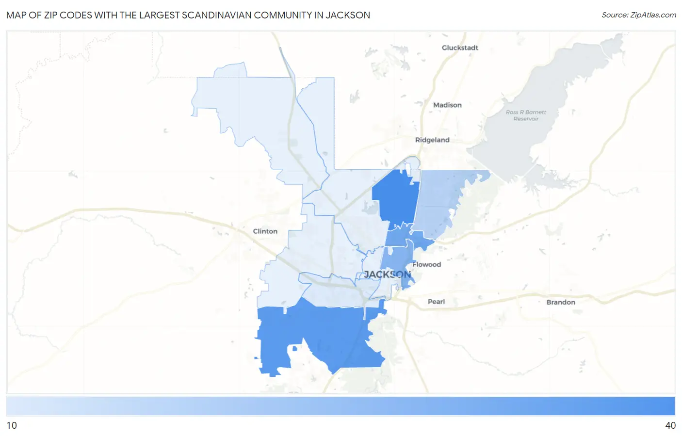 Zip Codes with the Largest Scandinavian Community in Jackson Map