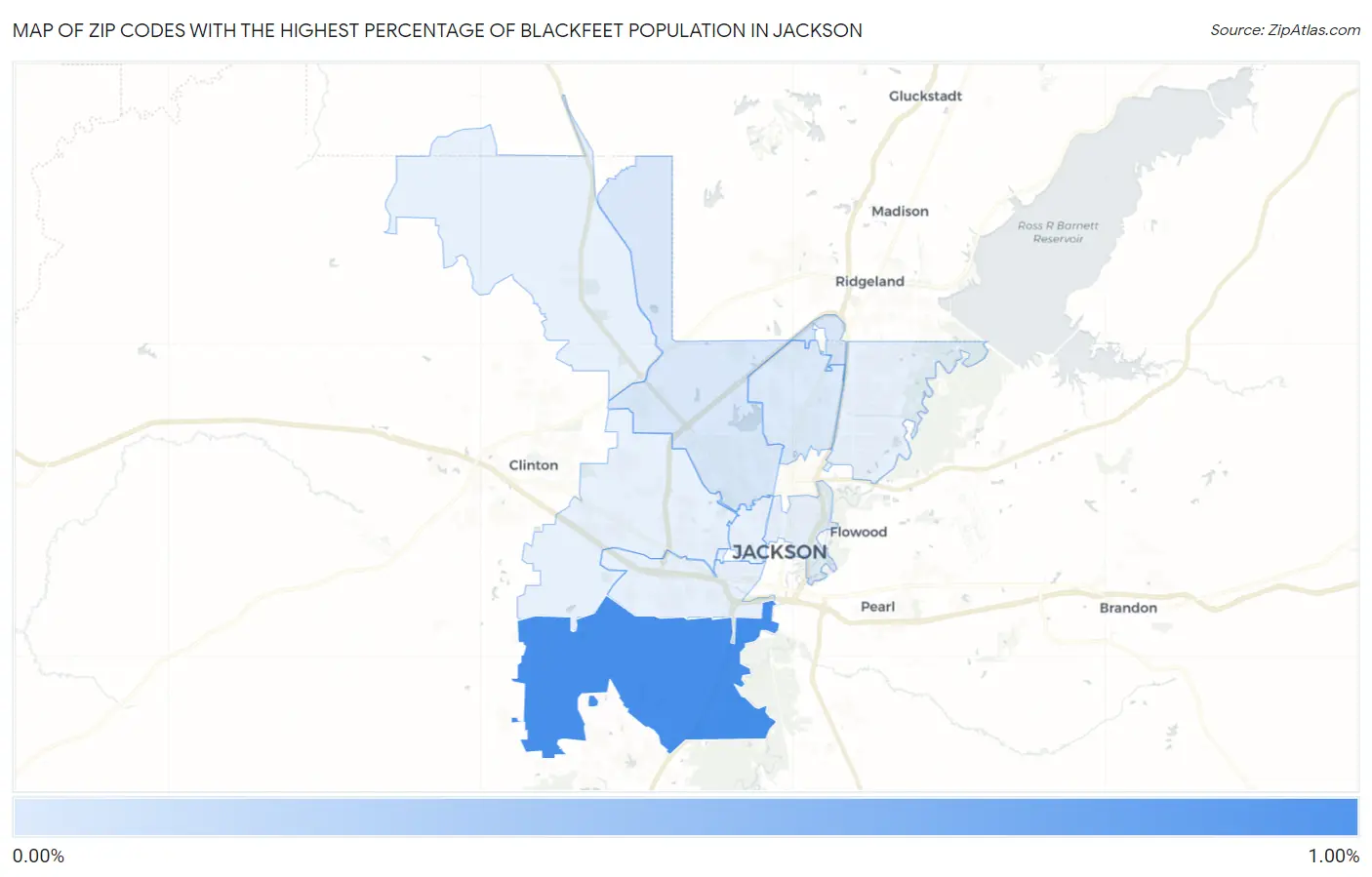 Zip Codes with the Highest Percentage of Blackfeet Population in Jackson Map