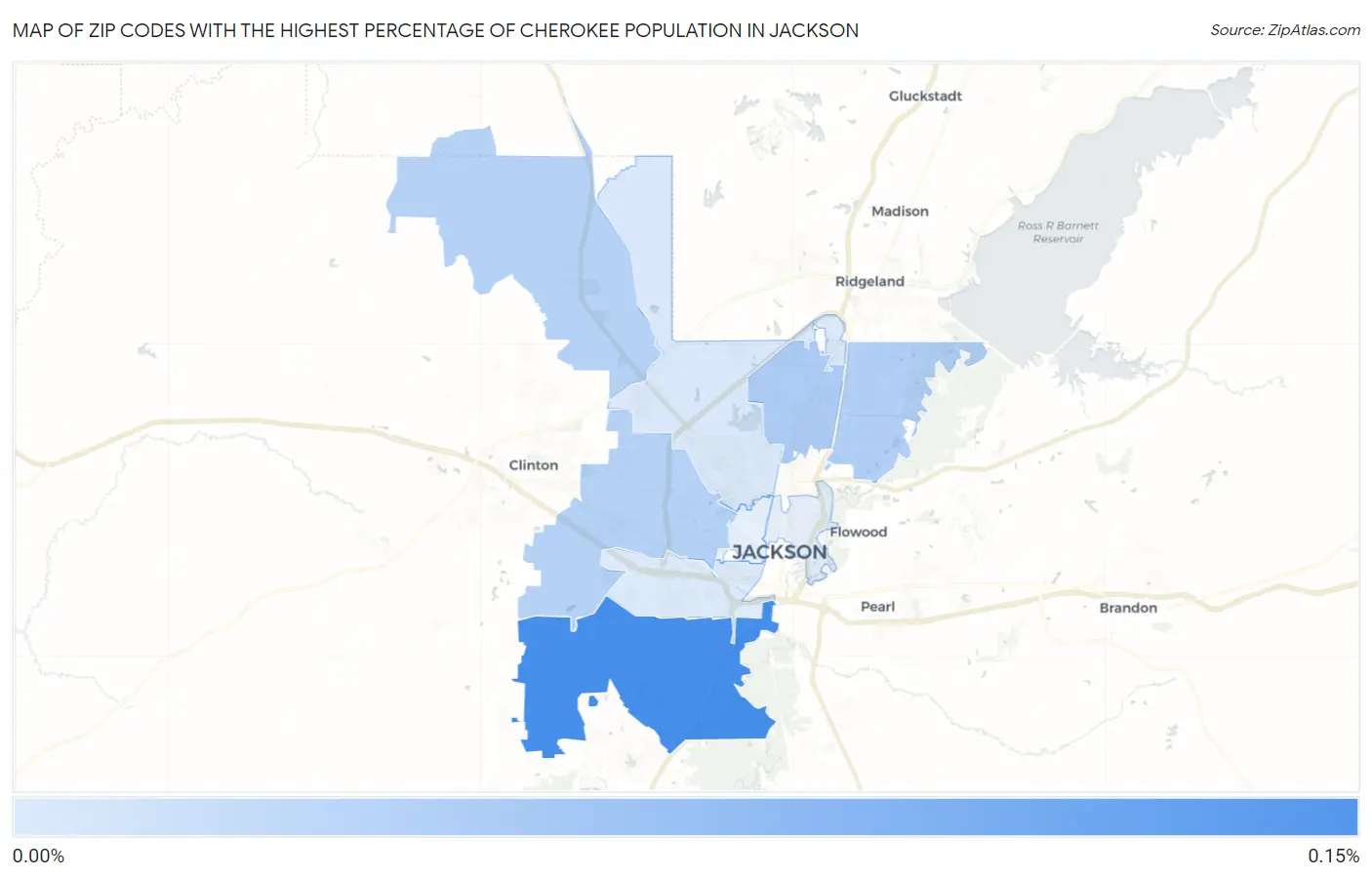 Zip Codes with the Highest Percentage of Cherokee Population in Jackson Map