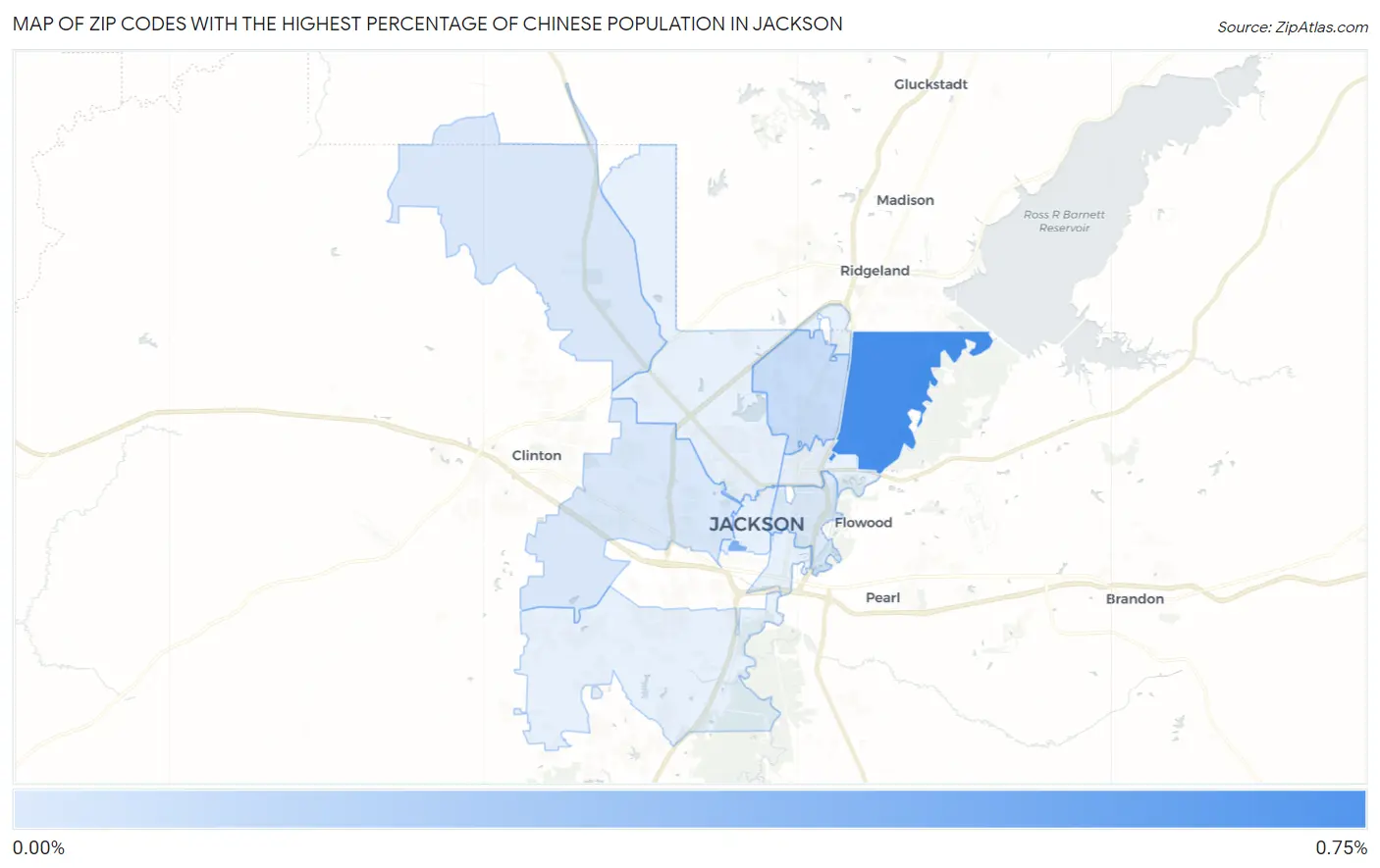 Zip Codes with the Highest Percentage of Chinese Population in Jackson Map