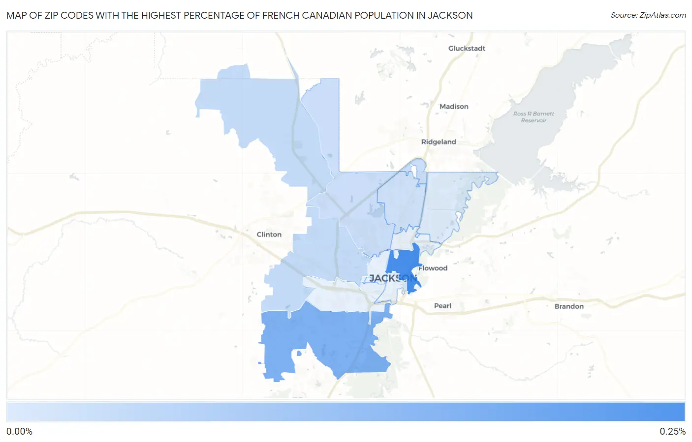 Zip Codes with the Highest Percentage of French Canadian Population in Jackson Map