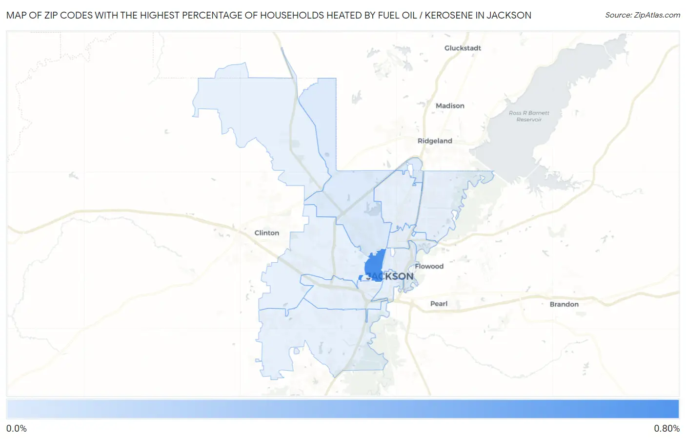 Zip Codes with the Highest Percentage of Households Heated by Fuel Oil / Kerosene in Jackson Map