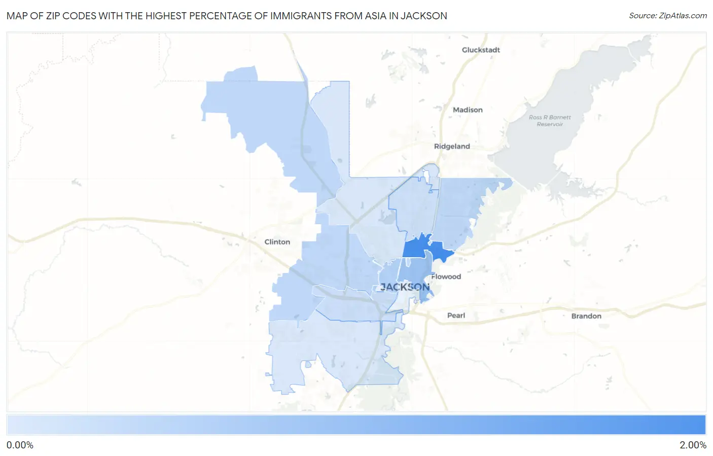 Zip Codes with the Highest Percentage of Immigrants from Asia in Jackson Map