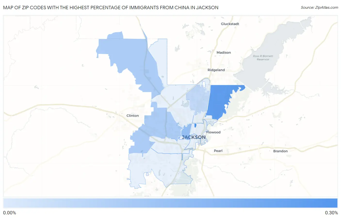 Zip Codes with the Highest Percentage of Immigrants from China in Jackson Map