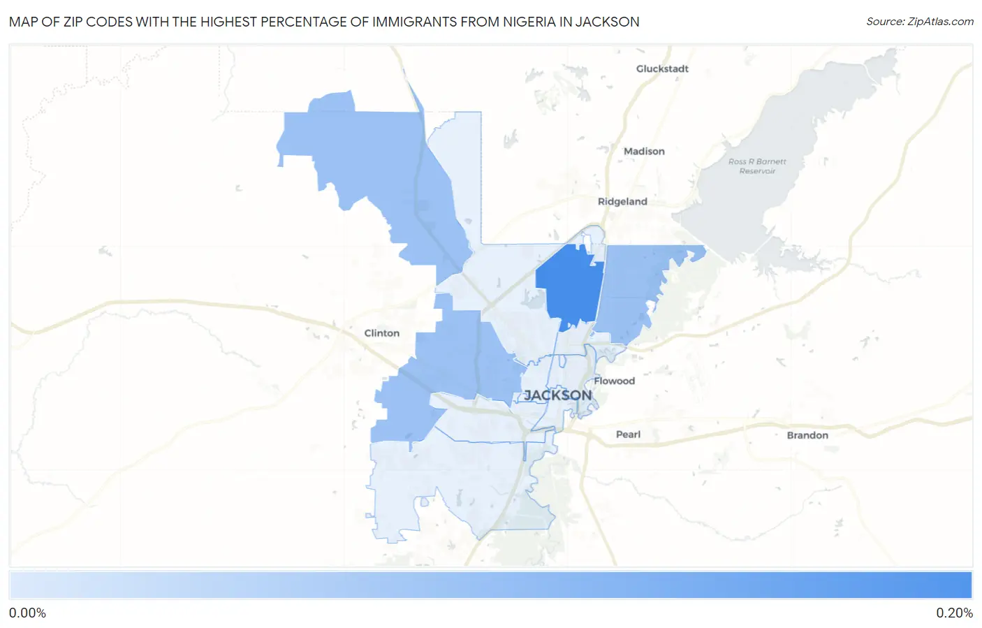 Zip Codes with the Highest Percentage of Immigrants from Nigeria in Jackson Map