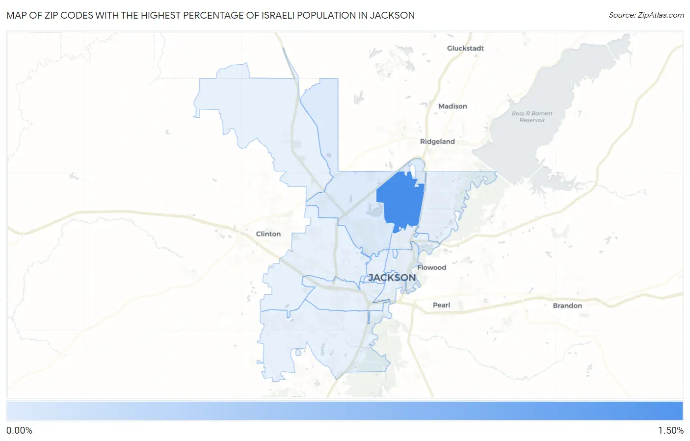 Zip Codes with the Highest Percentage of Israeli Population in Jackson Map