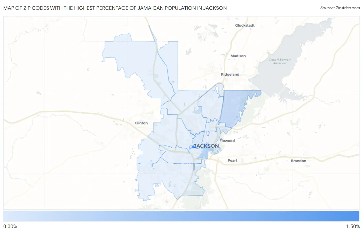 Zip Codes with the Highest Percentage of Jamaican Population in Jackson Map