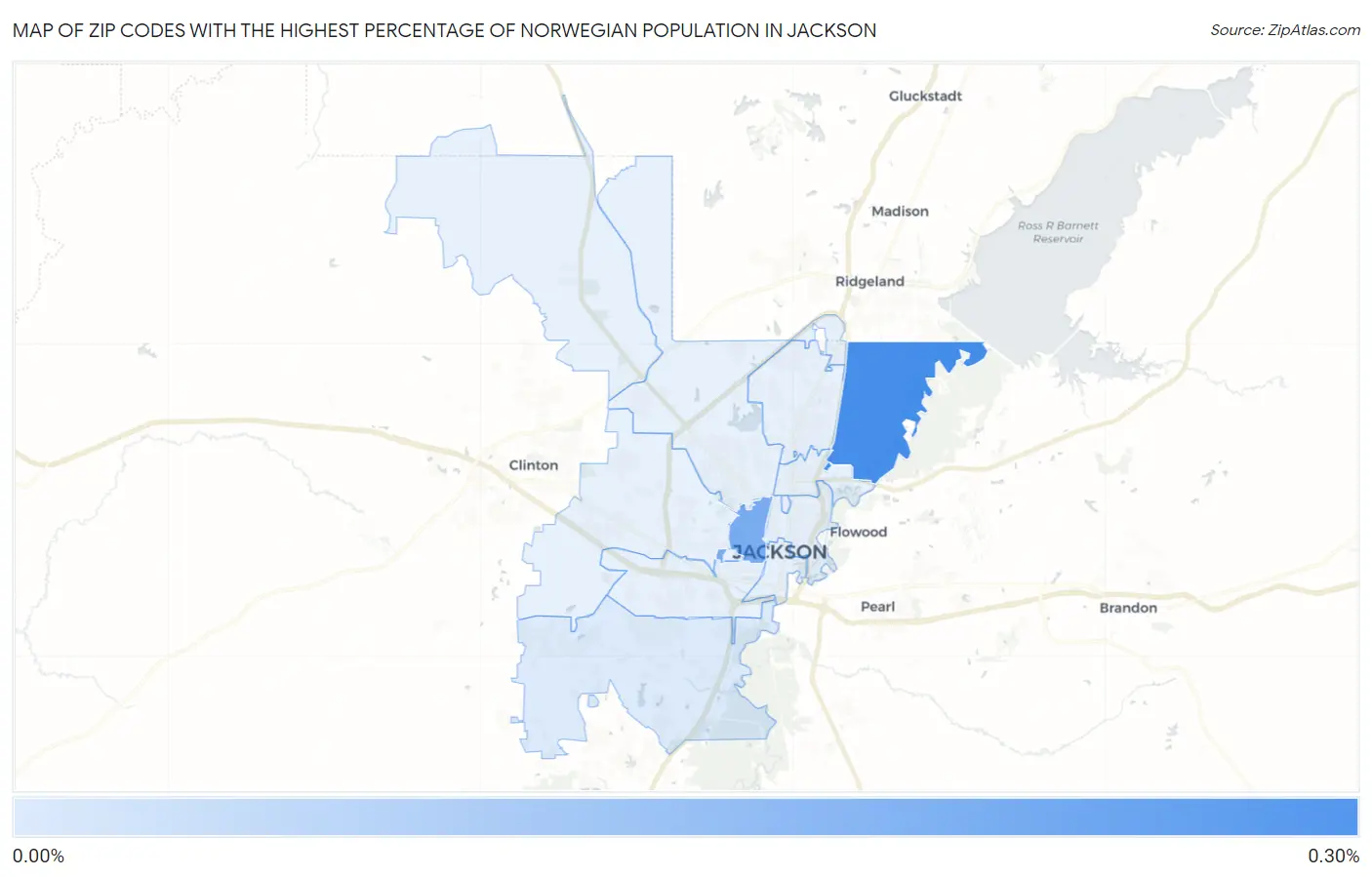 Zip Codes with the Highest Percentage of Norwegian Population in Jackson Map
