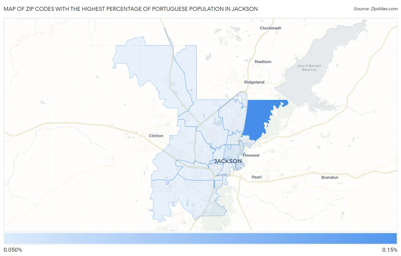 Zip Codes with the Highest Percentage of Portuguese Population in Jackson Map