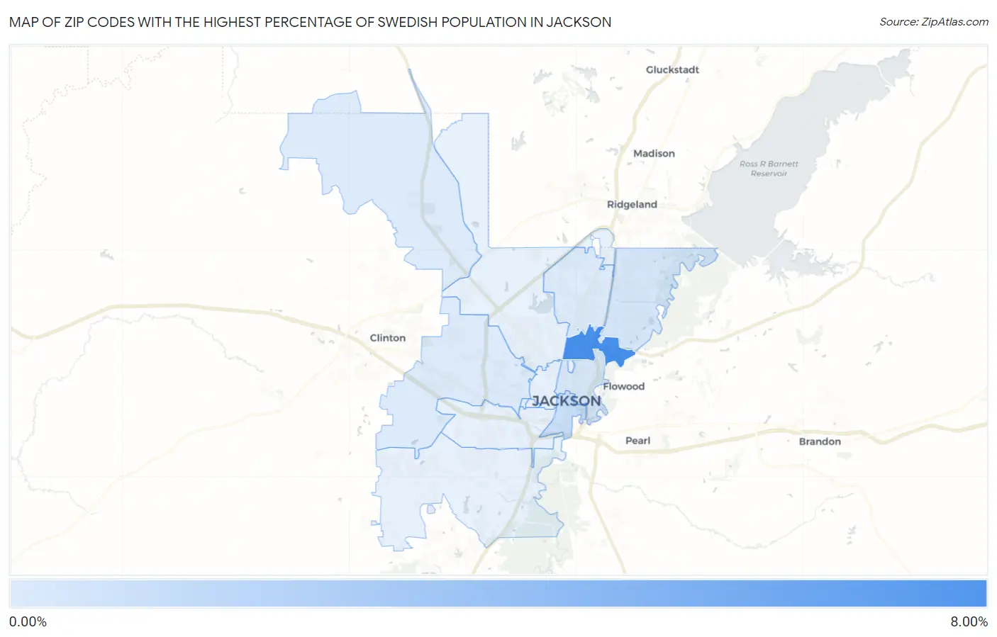 Zip Codes with the Highest Percentage of Swedish Population in Jackson Map