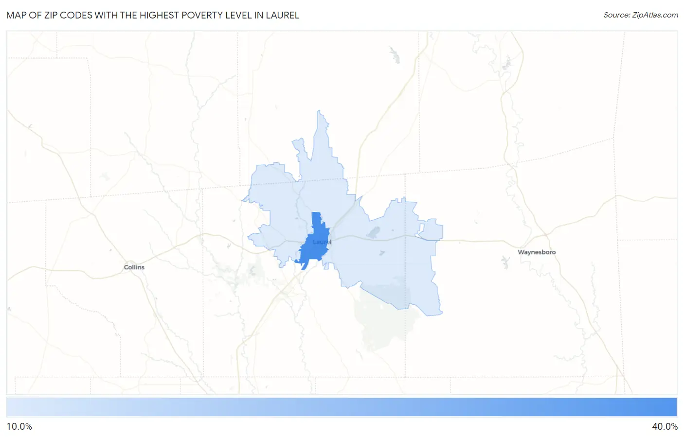 Zip Codes with the Highest Poverty Level in Laurel Map