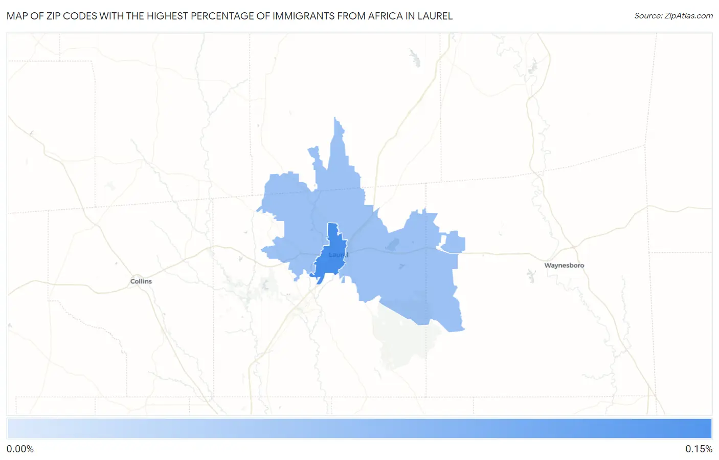 Zip Codes with the Highest Percentage of Immigrants from Africa in Laurel Map