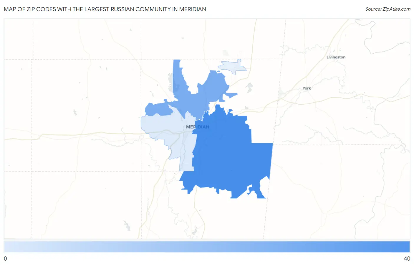 Zip Codes with the Largest Russian Community in Meridian Map
