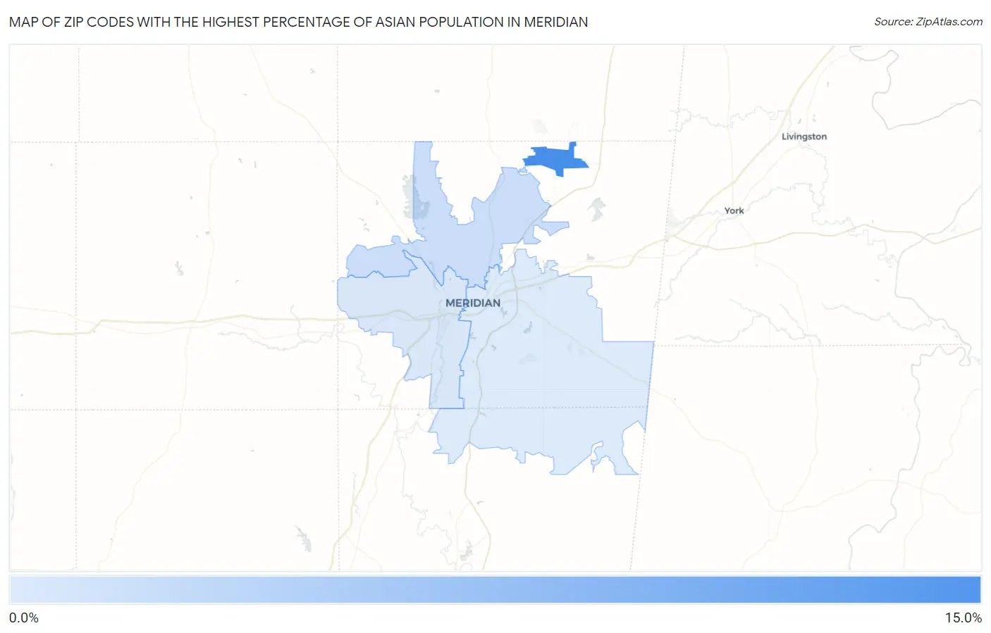 Zip Codes with the Highest Percentage of Asian Population in Meridian Map
