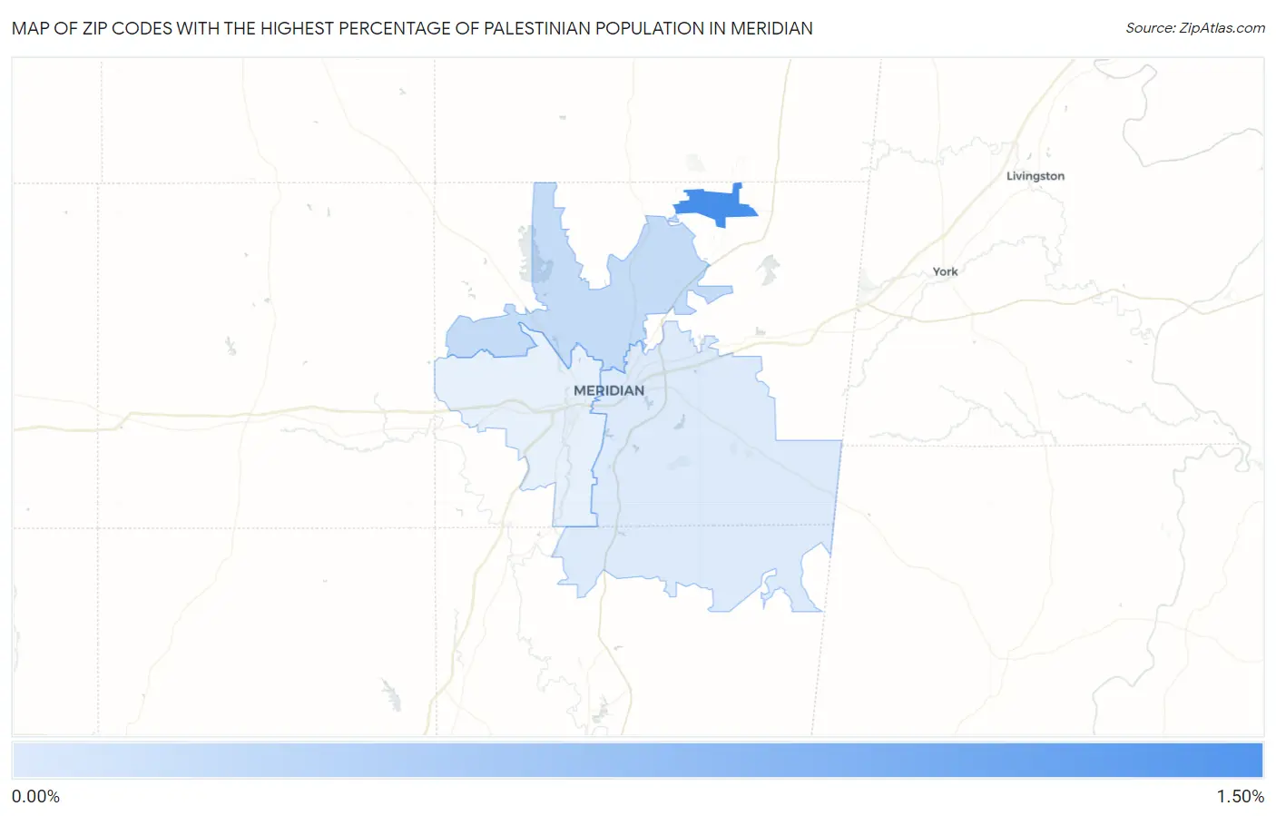 Zip Codes with the Highest Percentage of Palestinian Population in Meridian Map