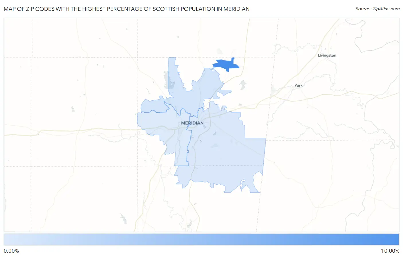 Zip Codes with the Highest Percentage of Scottish Population in Meridian Map