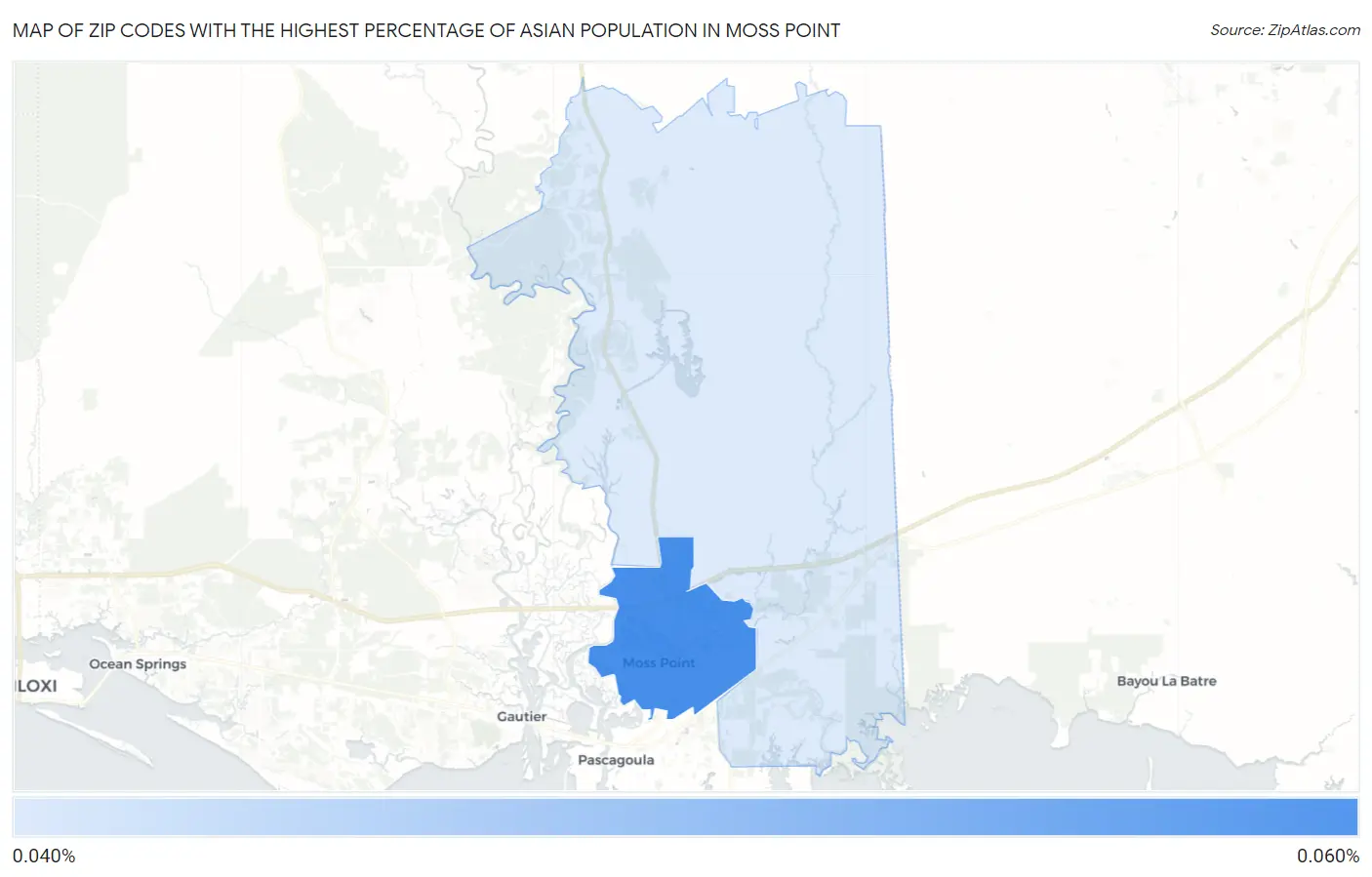 Zip Codes with the Highest Percentage of Asian Population in Moss Point Map