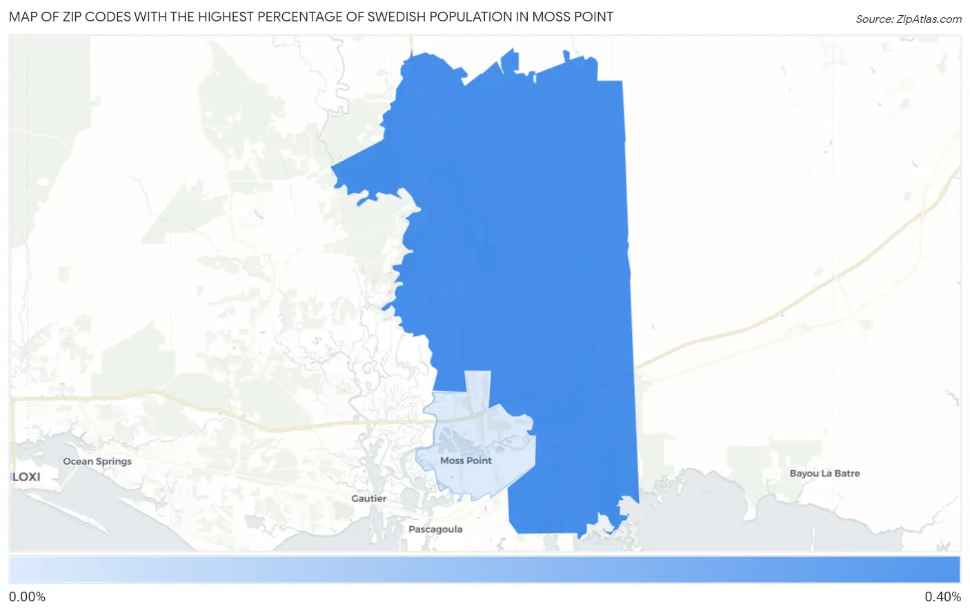 Zip Codes with the Highest Percentage of Swedish Population in Moss Point Map