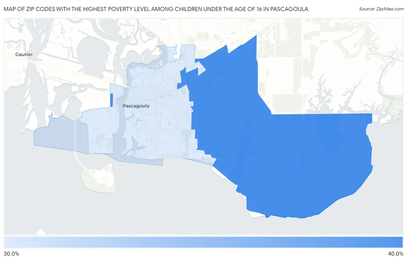 Zip Codes with the Highest Poverty Level Among Children Under the Age of 16 in Pascagoula Map