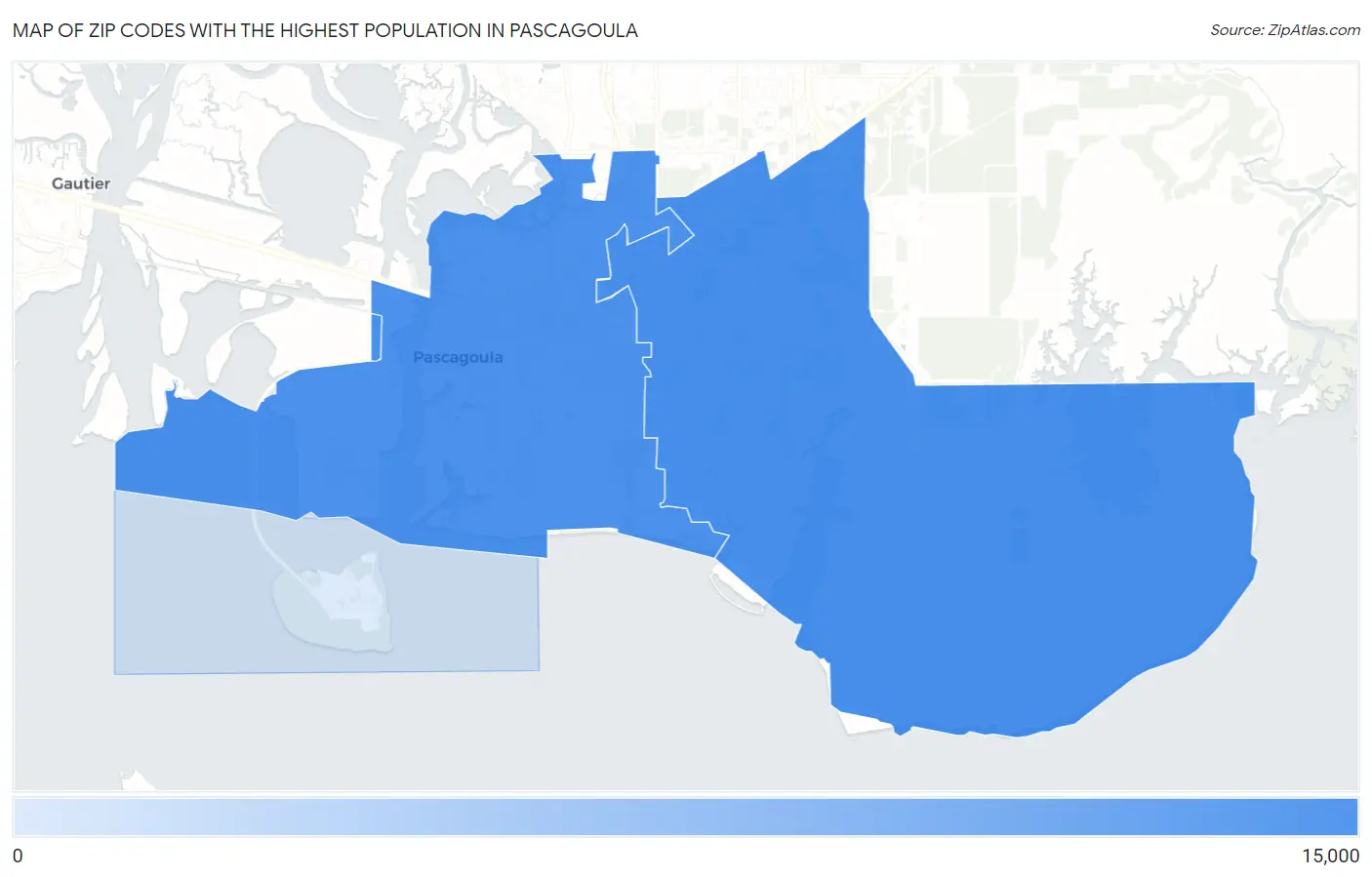 Zip Codes with the Highest Population in Pascagoula Map