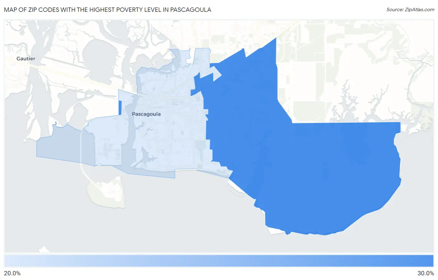 Zip Codes with the Highest Poverty Level in Pascagoula Map