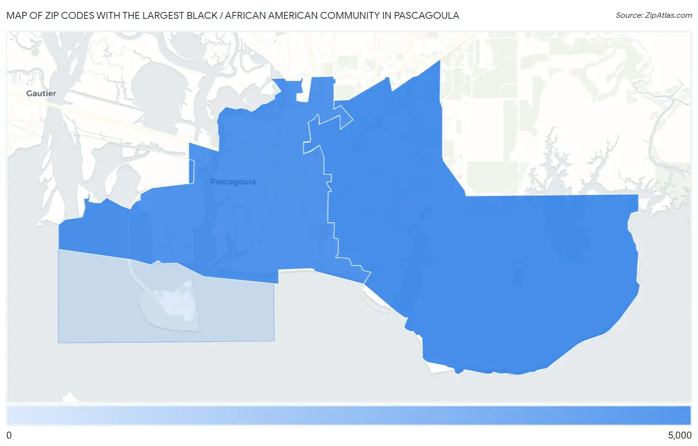 Zip Codes with the Largest Black / African American Community in Pascagoula Map