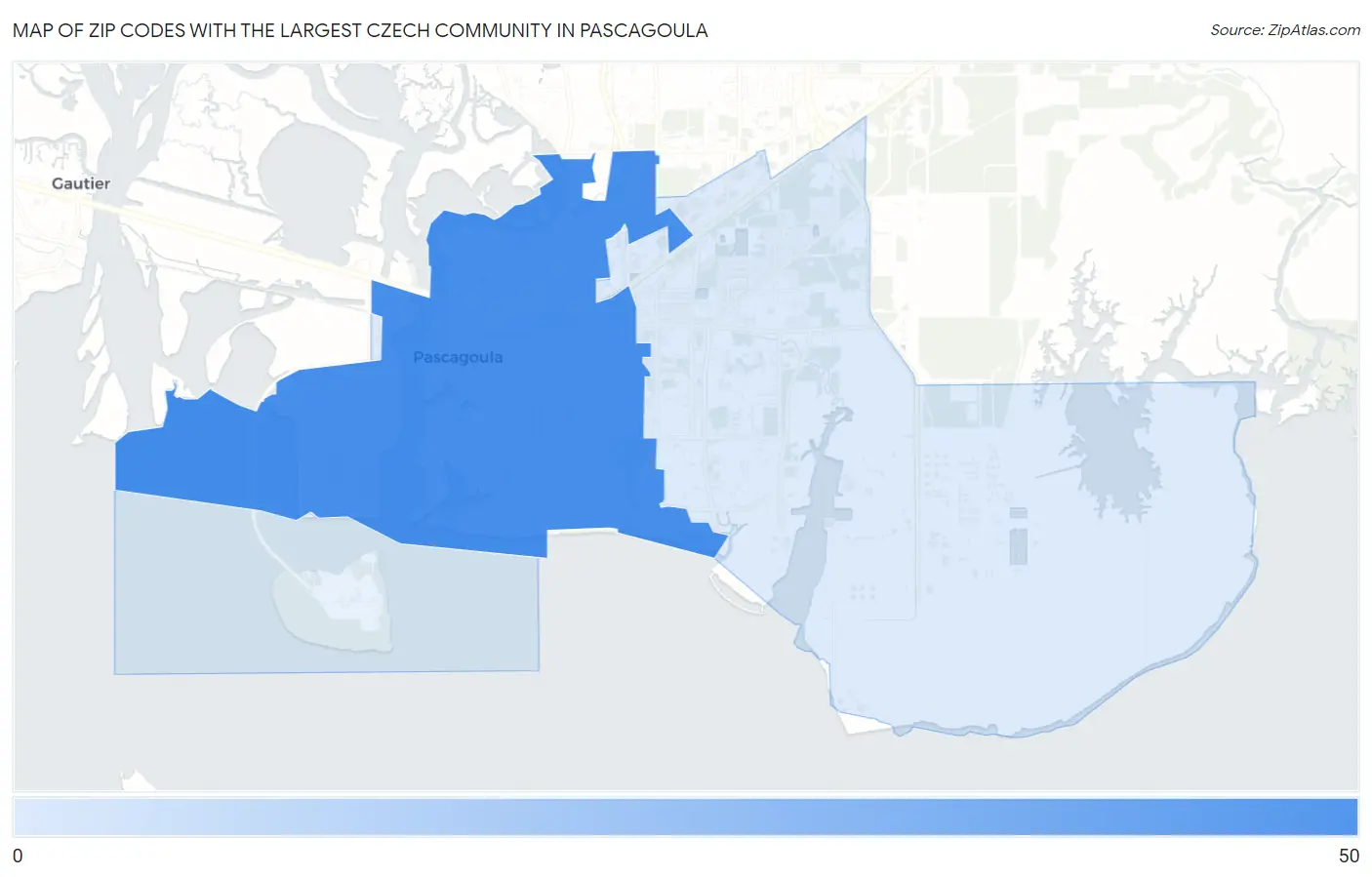 Zip Codes with the Largest Czech Community in Pascagoula Map