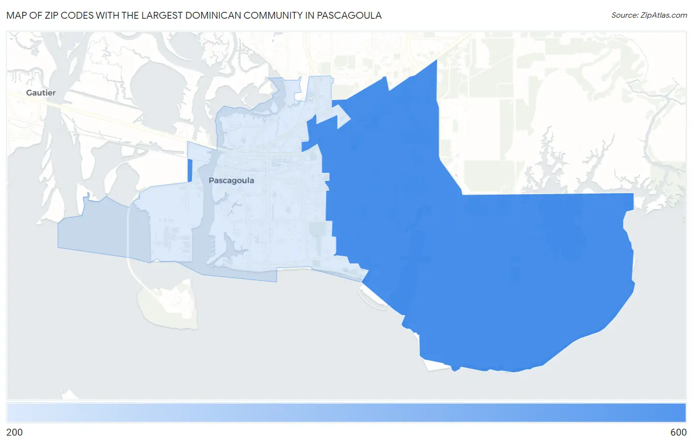 Zip Codes with the Largest Dominican Community in Pascagoula Map