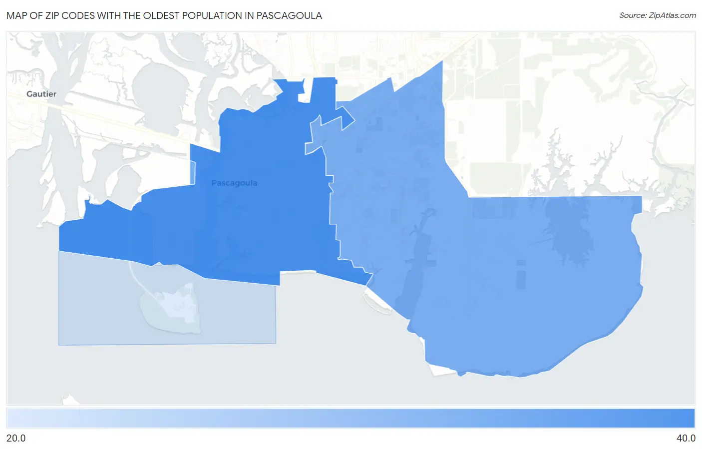 Zip Codes with the Oldest Population in Pascagoula Map