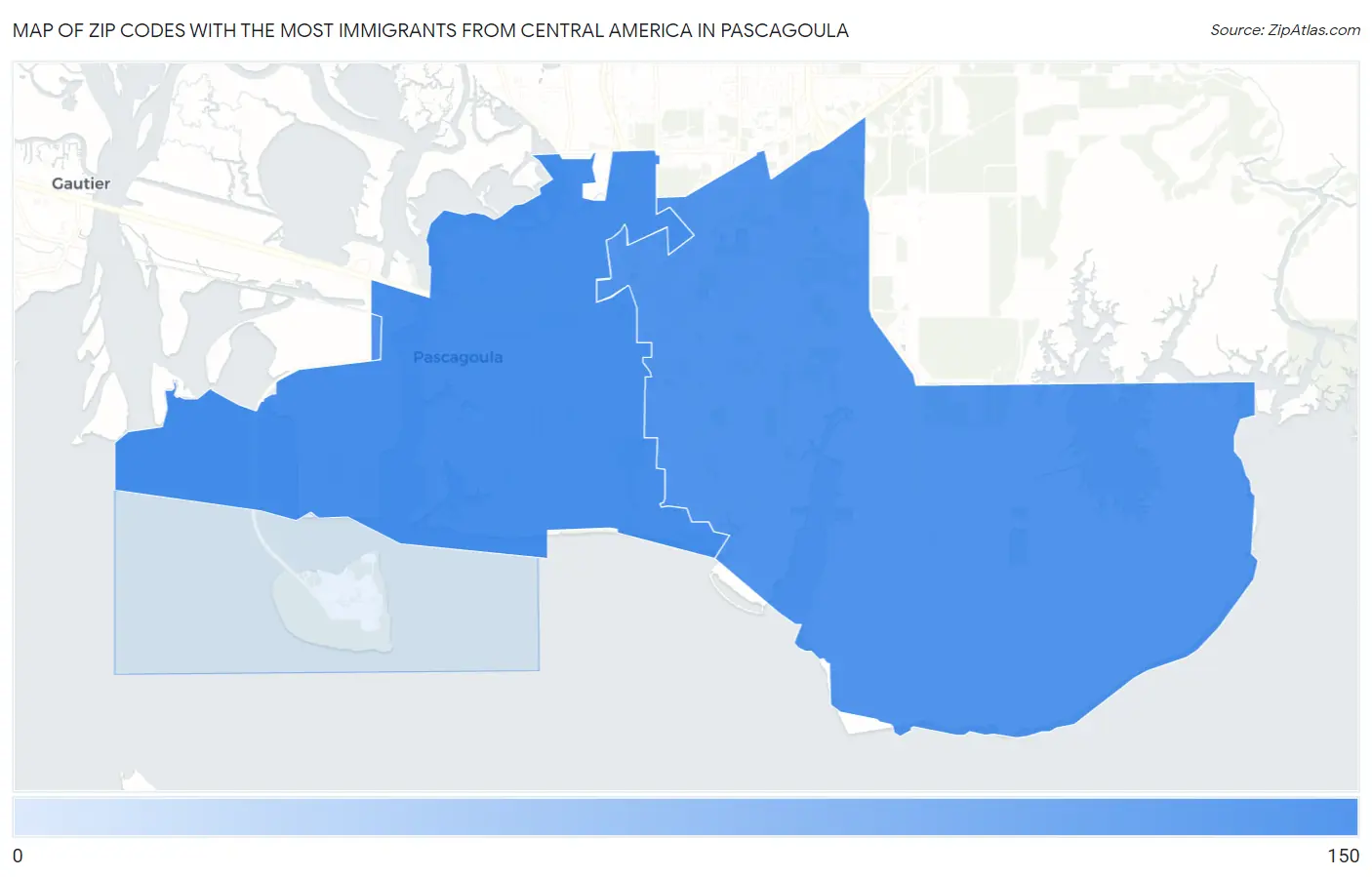 Zip Codes with the Most Immigrants from Central America in Pascagoula Map